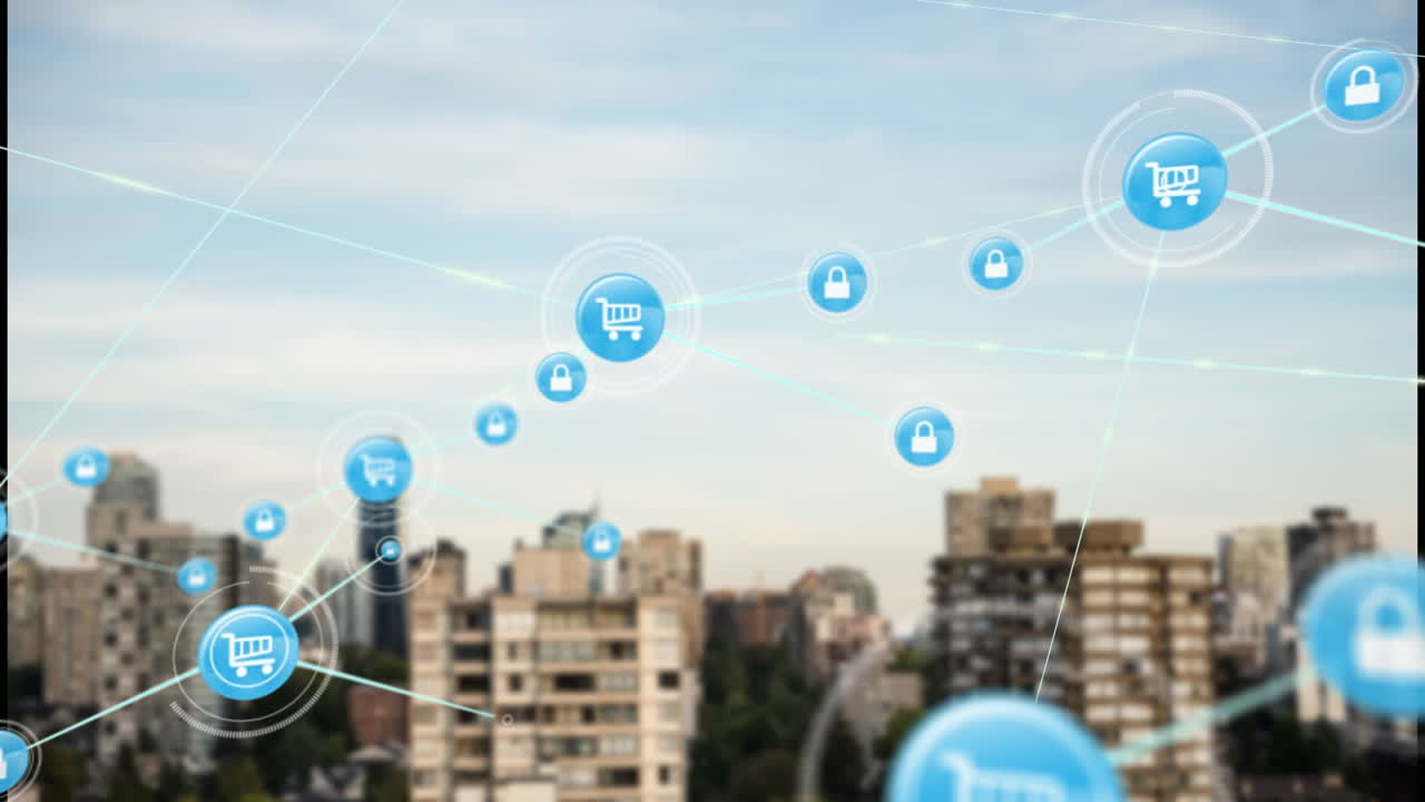 animación de la red de conexiones sobre el paisaje urbano