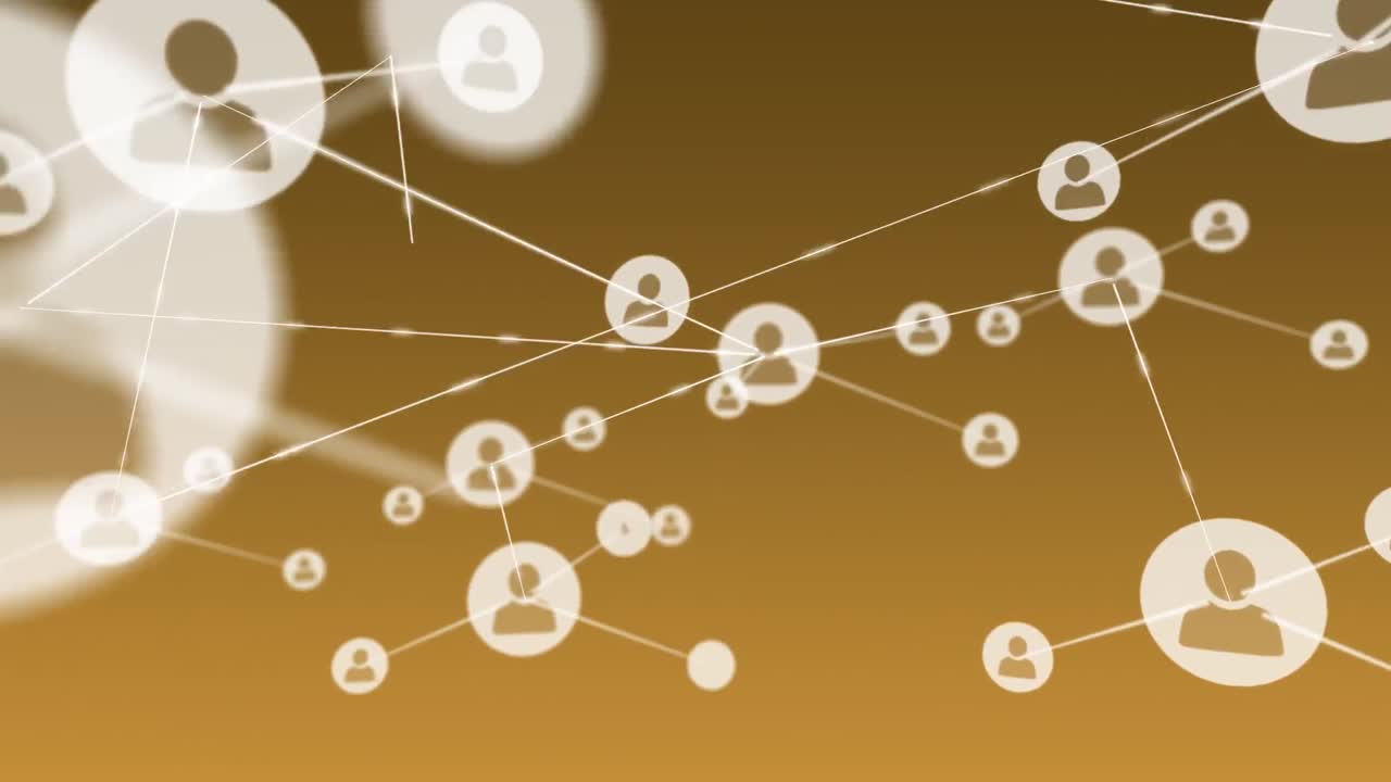 animación de la red de conexiones con los iconos de las personas sobre fondo amarillo