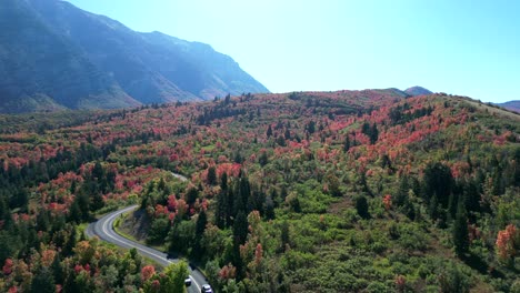 View-of-car-drive-on-winding-road-in-Kyhv-Peak-of-Utah-Valley