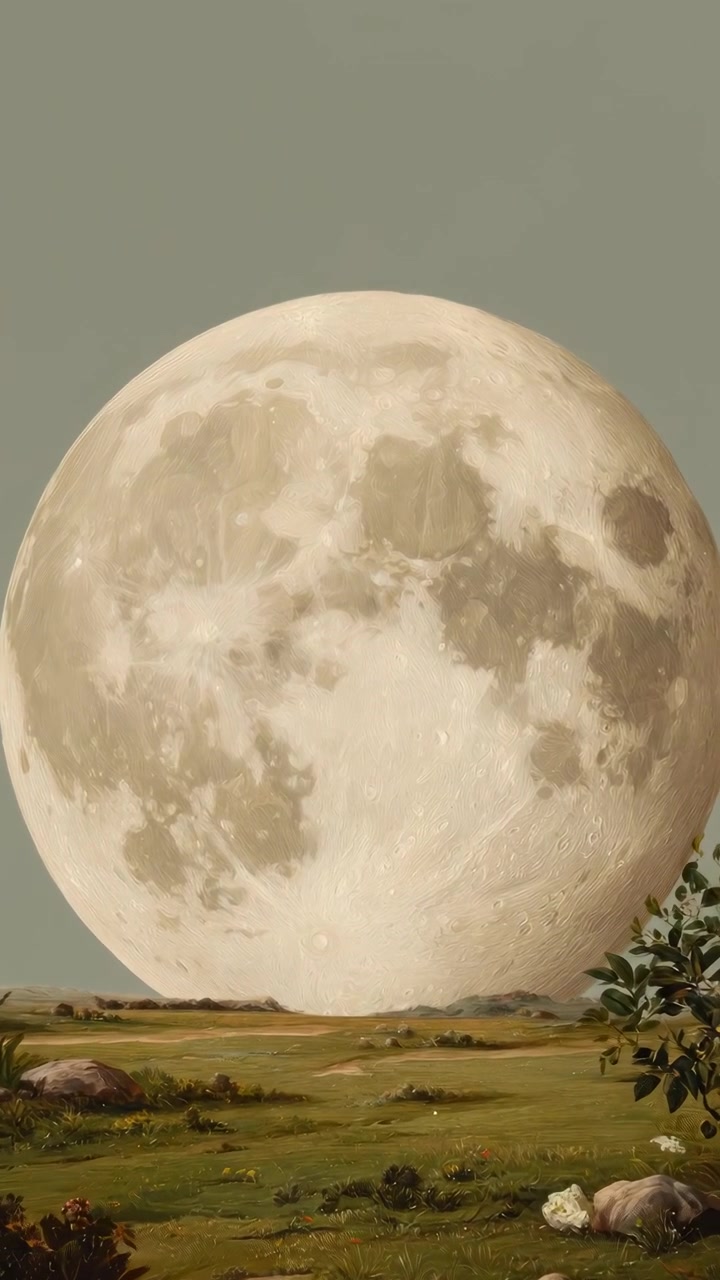 Lua Cheia Gigante Nascendo Sobre Uma Paisagem Surreal