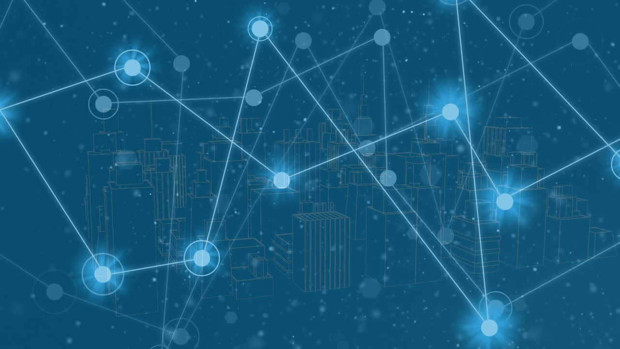 animación de puntos brillantes y red de conexiones.