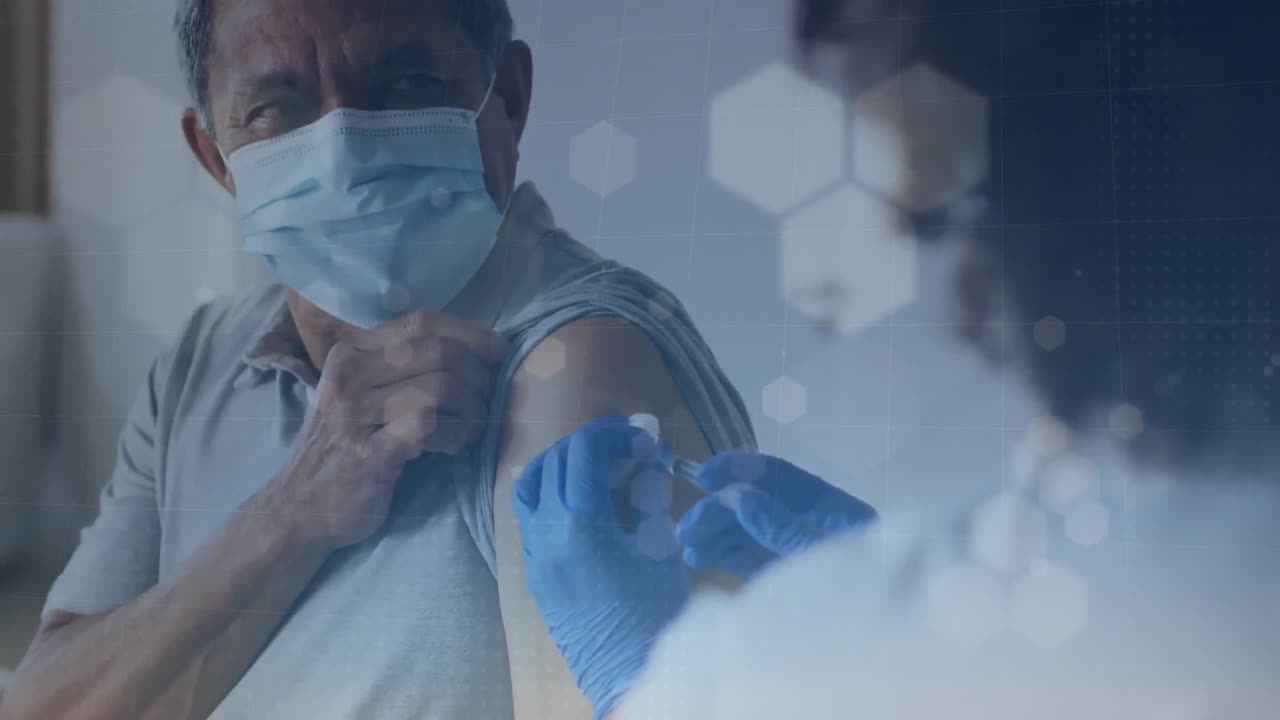 animación de formas sobre diversos médicos y pacientes vacunando.