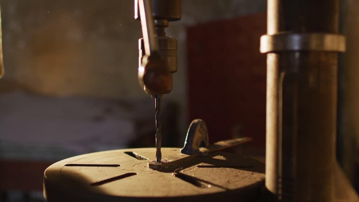 Close up of drill on table in workshop