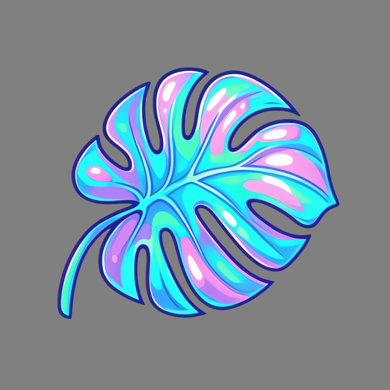 Vibrant tropical leaf illustration animation, transparent 4K video, green screen