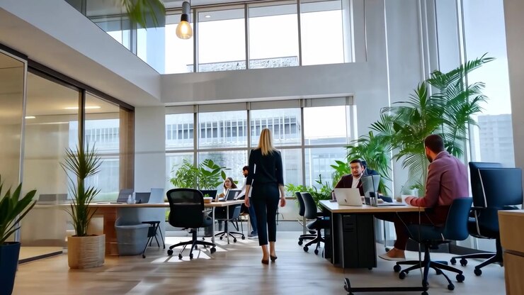 Professionisti al lavoro in un moderno ufficio open space