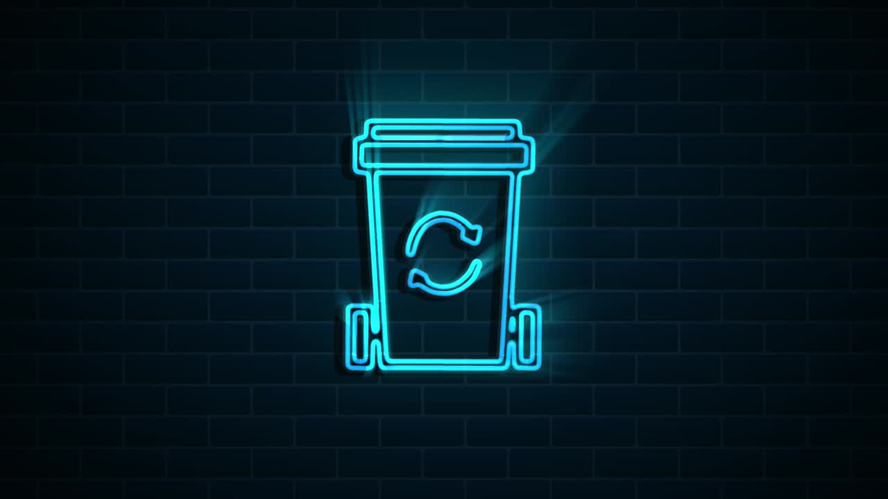 el icono de neón de reciclaje. salvar el planeta. animación con rotación. gráficos en movimiento.