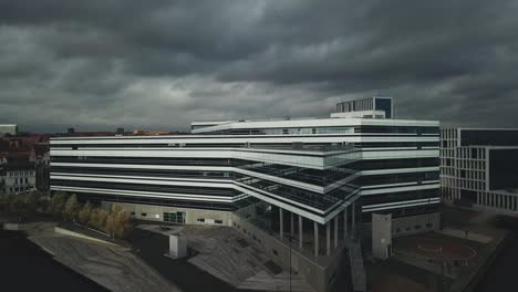 ariel video of building in aarhus, denmark