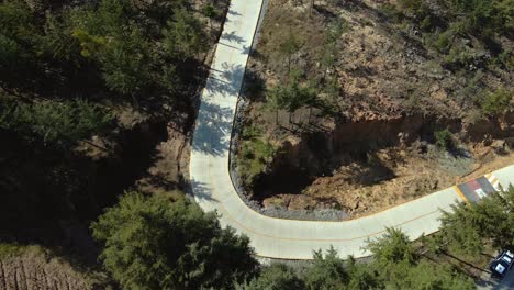 Vista-Aérea-En-Busca-De-Un-Cuerpo-En-La-Escena-Del-Crimen,-Apoyando-A-La-Policía-Local-Haciendo-Un-Barrido-En-Un-Bosque-En-Las-Afueras-De-Un-Pueblo-En-El-Estado-De-México.