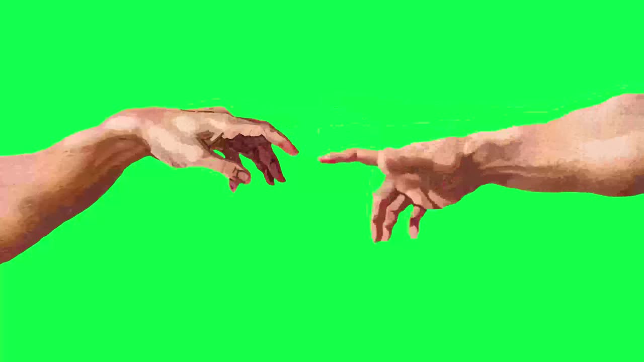 Hands reaching iconic art transparent 4K video, green screen