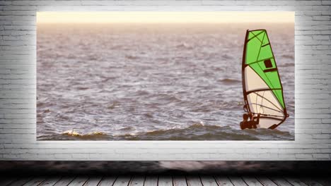 hombre de windsurf contra el lienzo