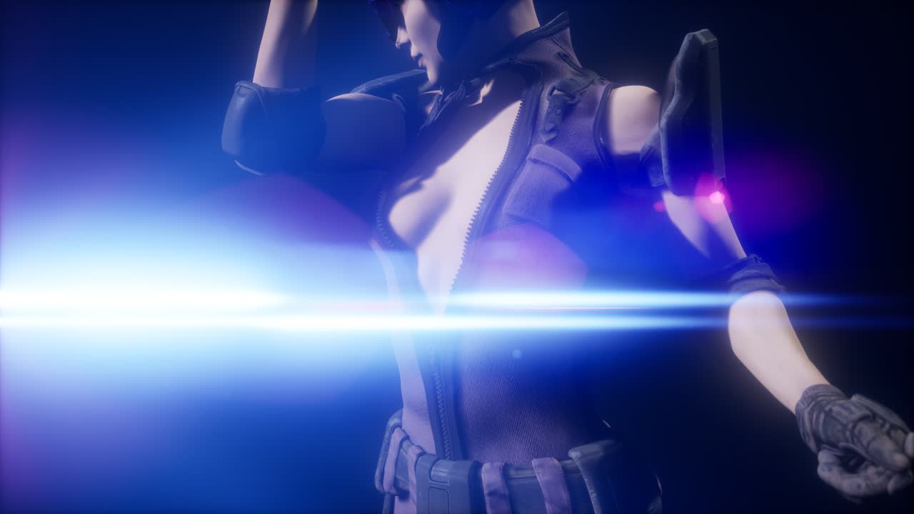 mujer joven cyberpunk, estilo futurista