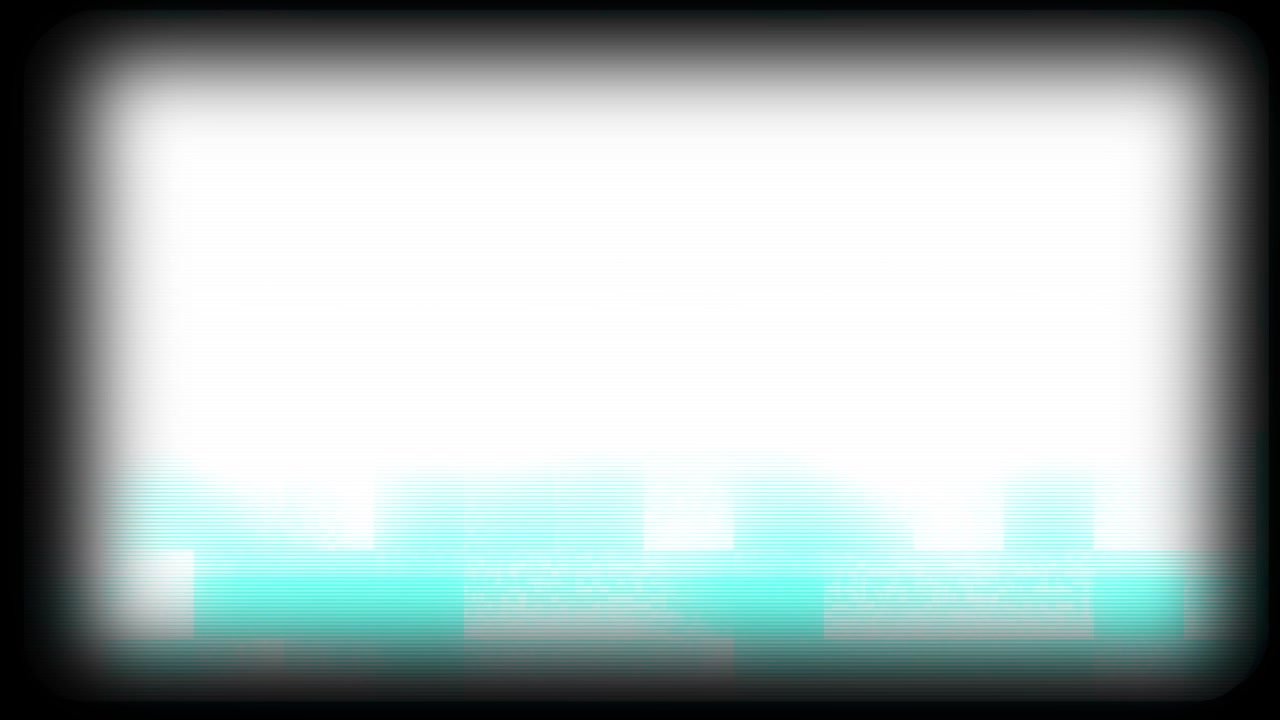 Teal tv static frame overlay white glowing center scan line texture black vignette electronic