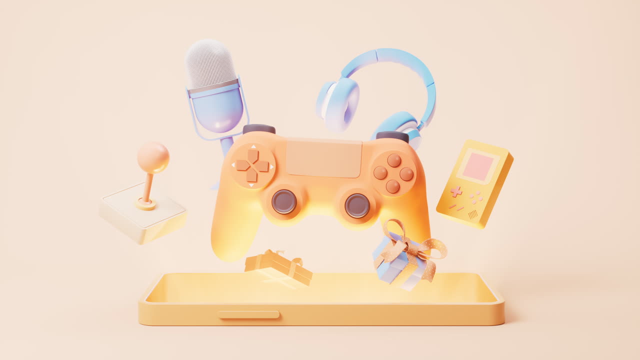 Cartoon style gamepad and mobile phone, 3d rendering.