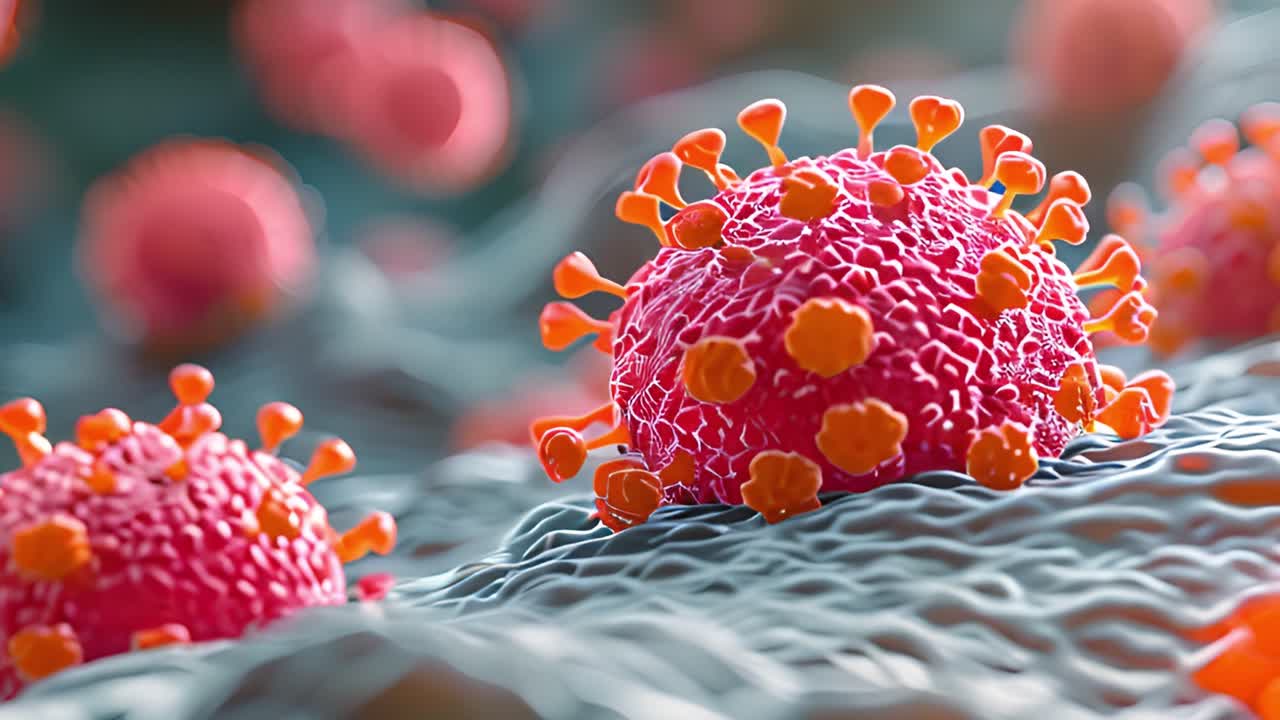 Microscopic representation of a virus, resembling a coronavirus particle