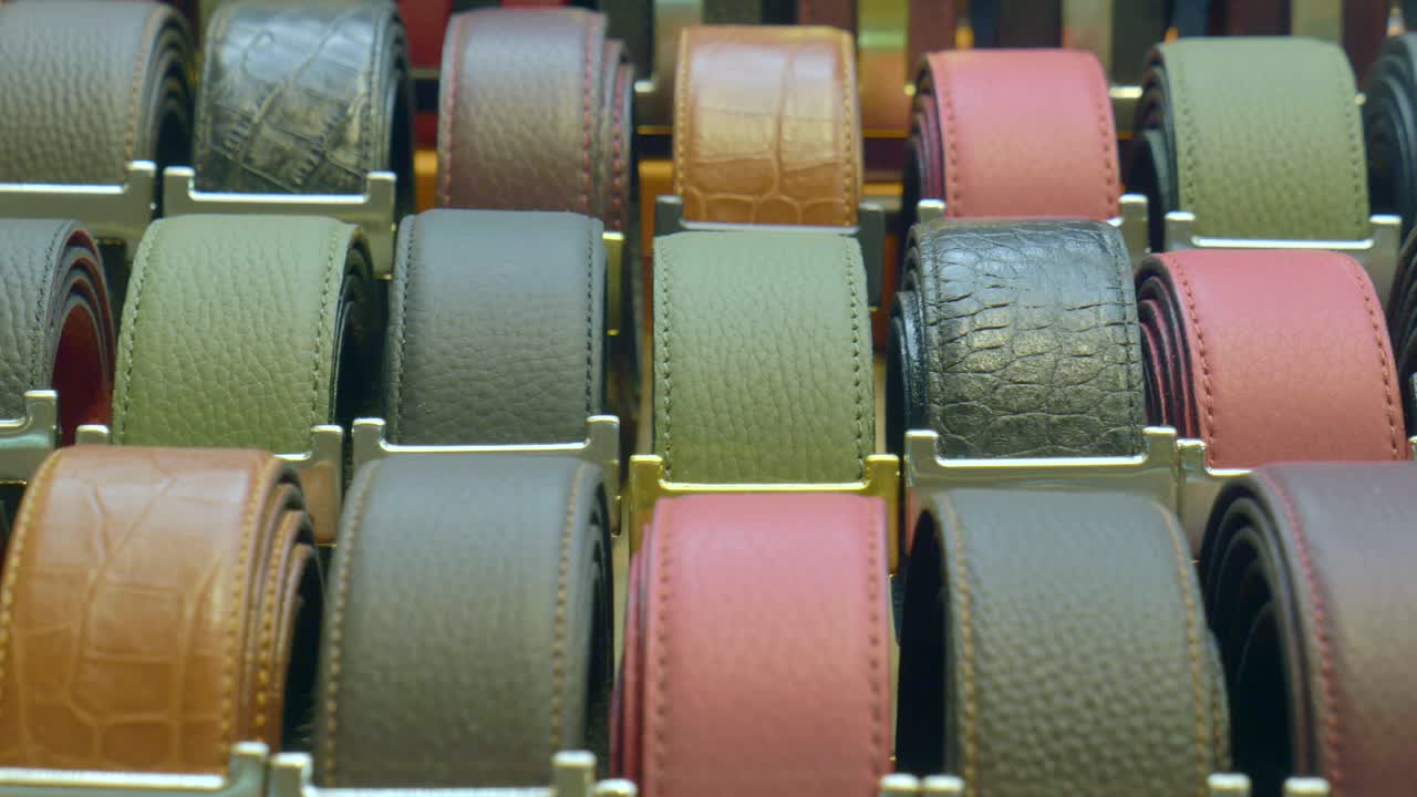 Display of Various Colored Leather Belts