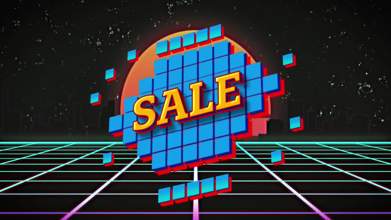 시내 풍경과 디지털 공간을 통해 판매의 애니메이션