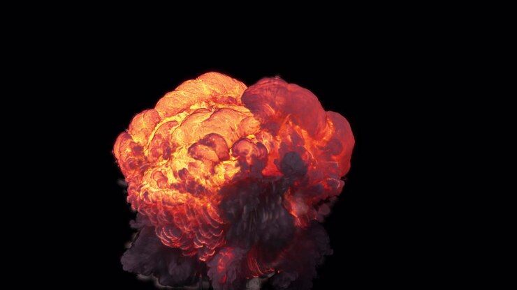 Massive fiery explosion on transparent background