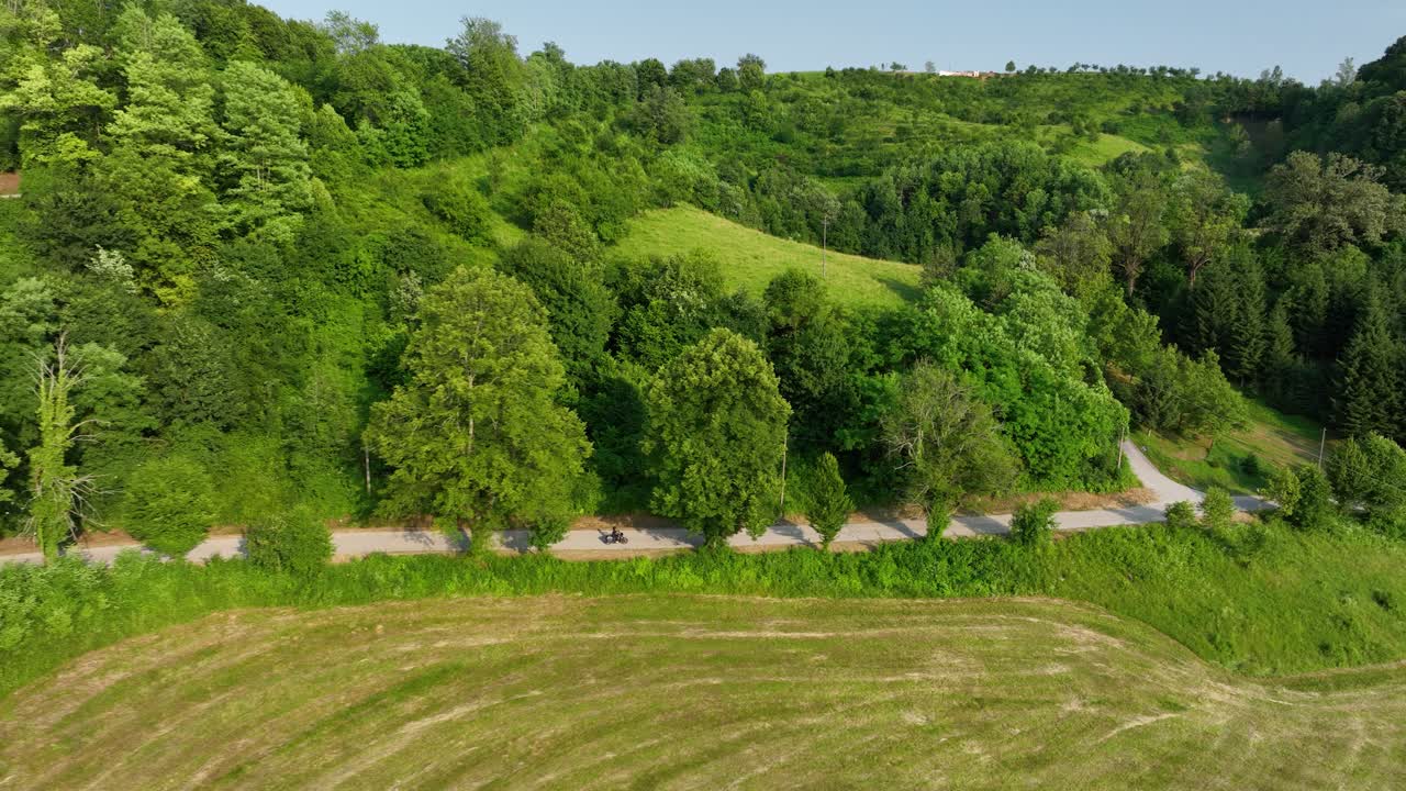 panorámico camino de campo a través de colinas verdes y exuberantes