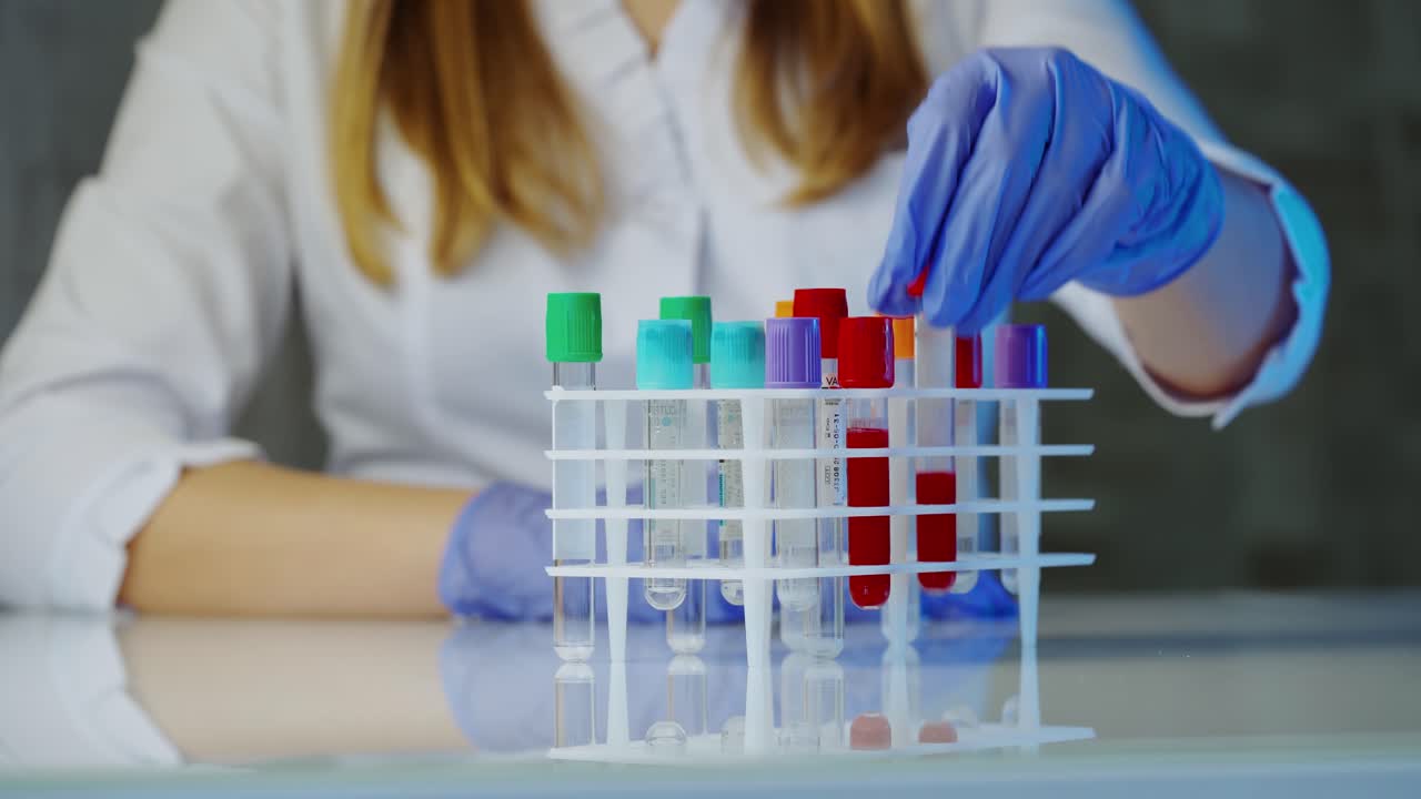 Scientist holding test tube. Technician of health with blood tubes in the clinical lab for analytical