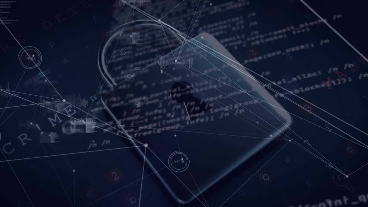 Animation of network of connections with online security padlock