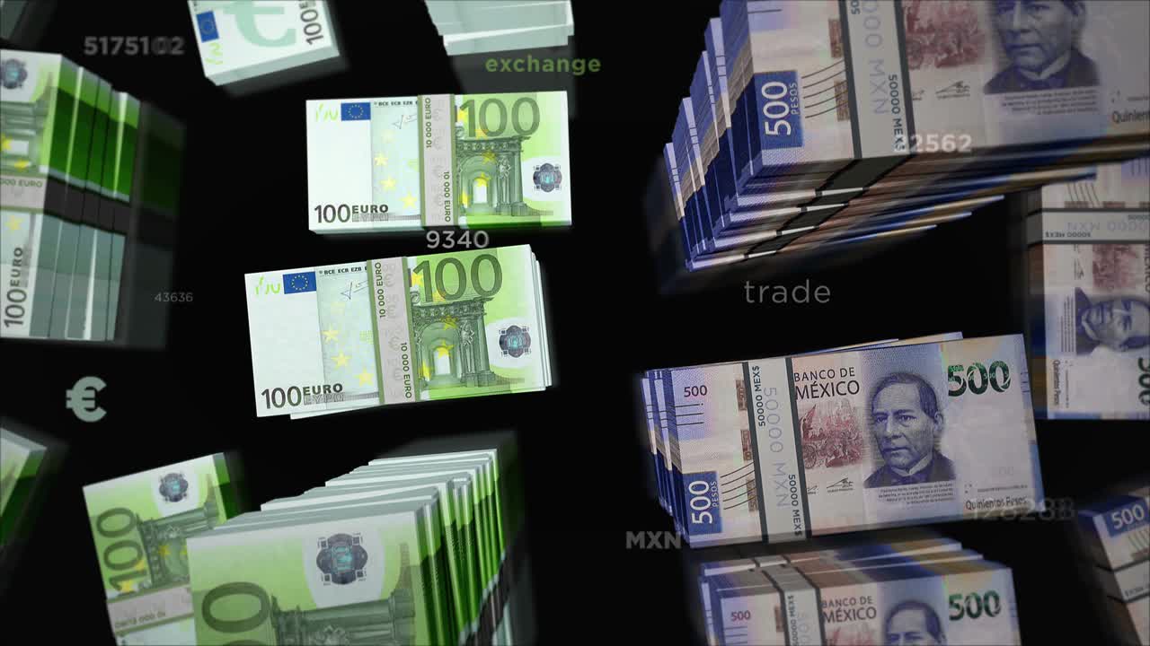 유로와 멕시코 페소 화폐 교환 루프 애니메이션