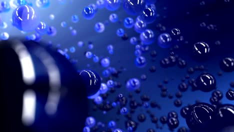 renderización 3d de bolas azules que fluyen en el fondo