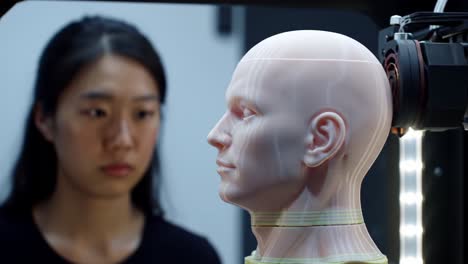 exploring advanced technology: a focused interaction with a realistic human-like model by a researcher in a creative environment