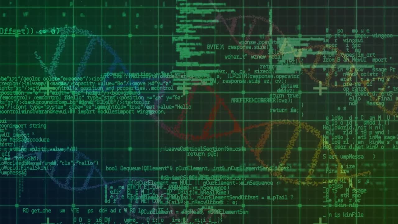 Animation of digital screen with biological data on black background