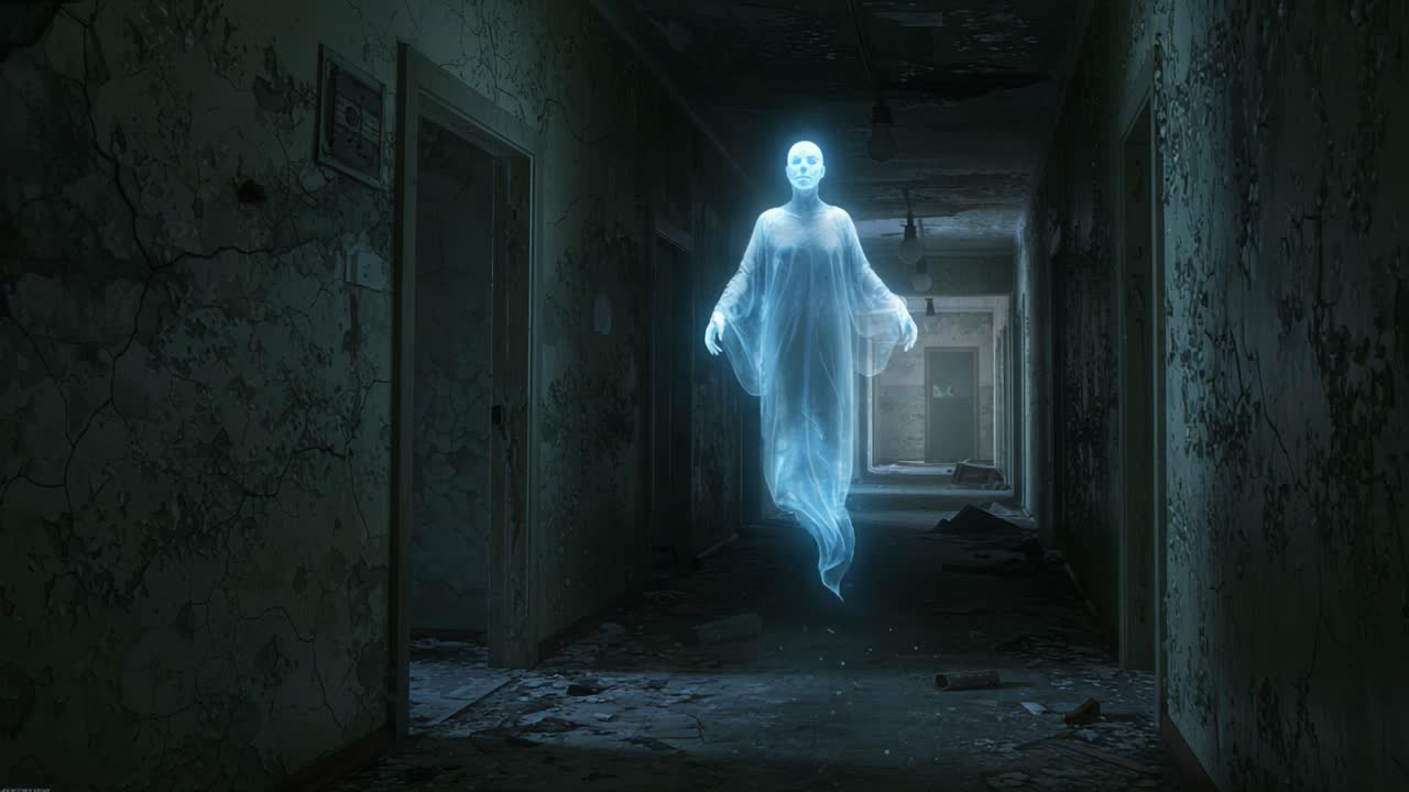 Eerie Encounter with a Spectral Figure: A Haunting Presence in an Abandoned Hallway Capturing Fear and the Supernatural Essence of Ghostly Encounters