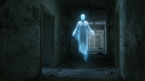 eerie encounter with a spectral figure: a haunting presence in an abandoned hallway capturing fear and the supernatural essence of ghostly encounters