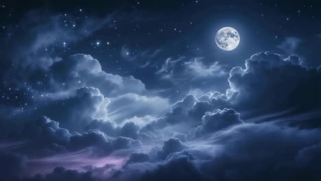 full moon and starry night sky with clouds