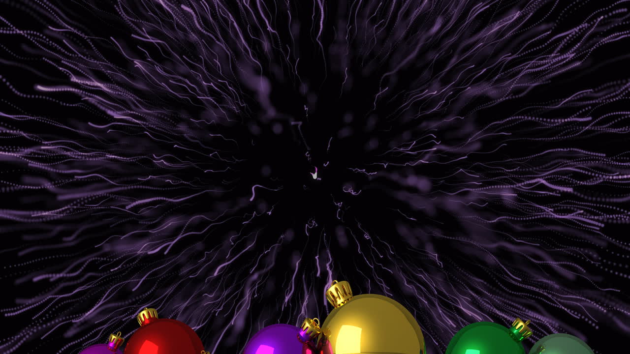 Animazione di fuochi d'artificio su palline di Natale su sfondo nero