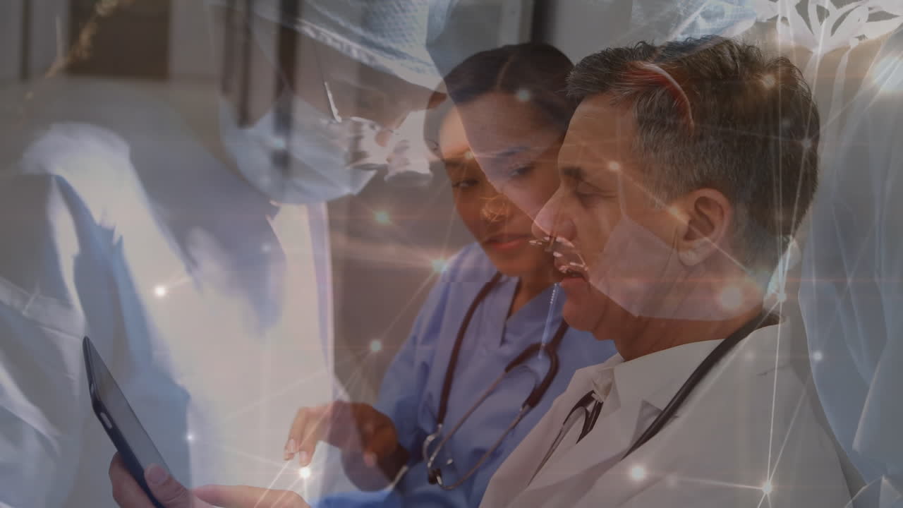 Animazione di una rete di connessioni su due medici di diverse etnie