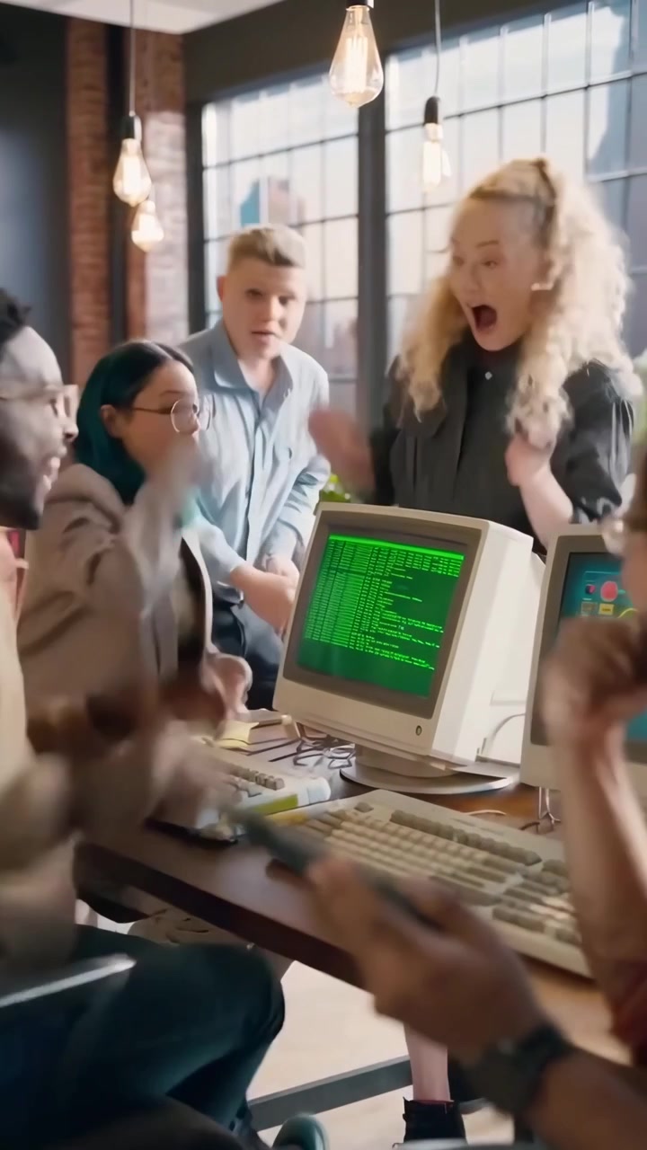 Diverse Team of Software Developers Celebrating Success in Modern Office