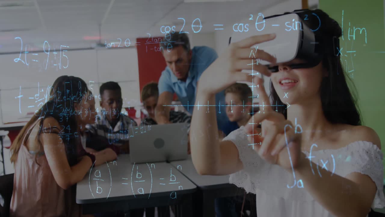 animación de ecuaciones matemáticas sobre escolares utilizando auriculares vr