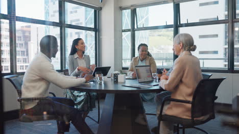 business people, meeting and handshake in office