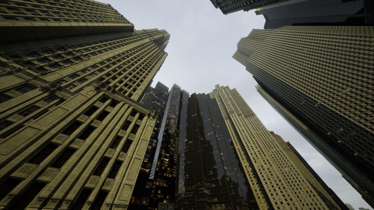 City skyline captures majestic towers reaching for gray skies