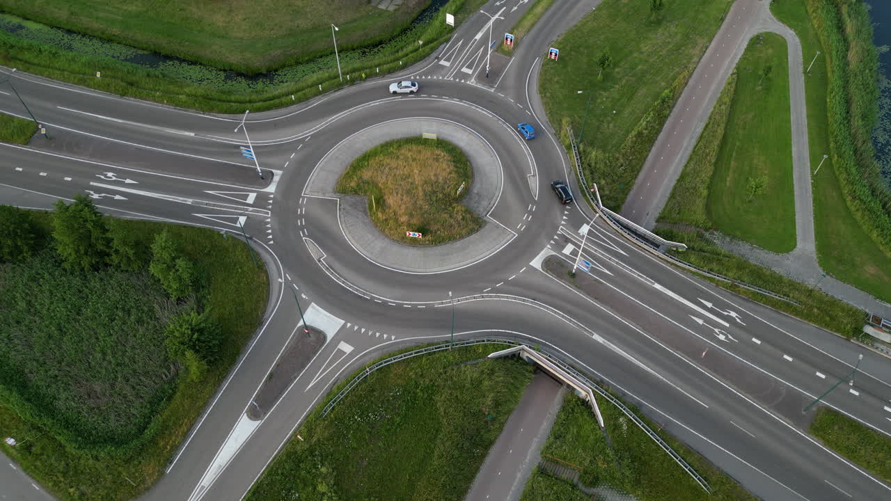 Aerial view at a roundabout