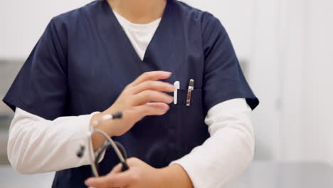 Woman,-hands-and-stethoscope-of-professional