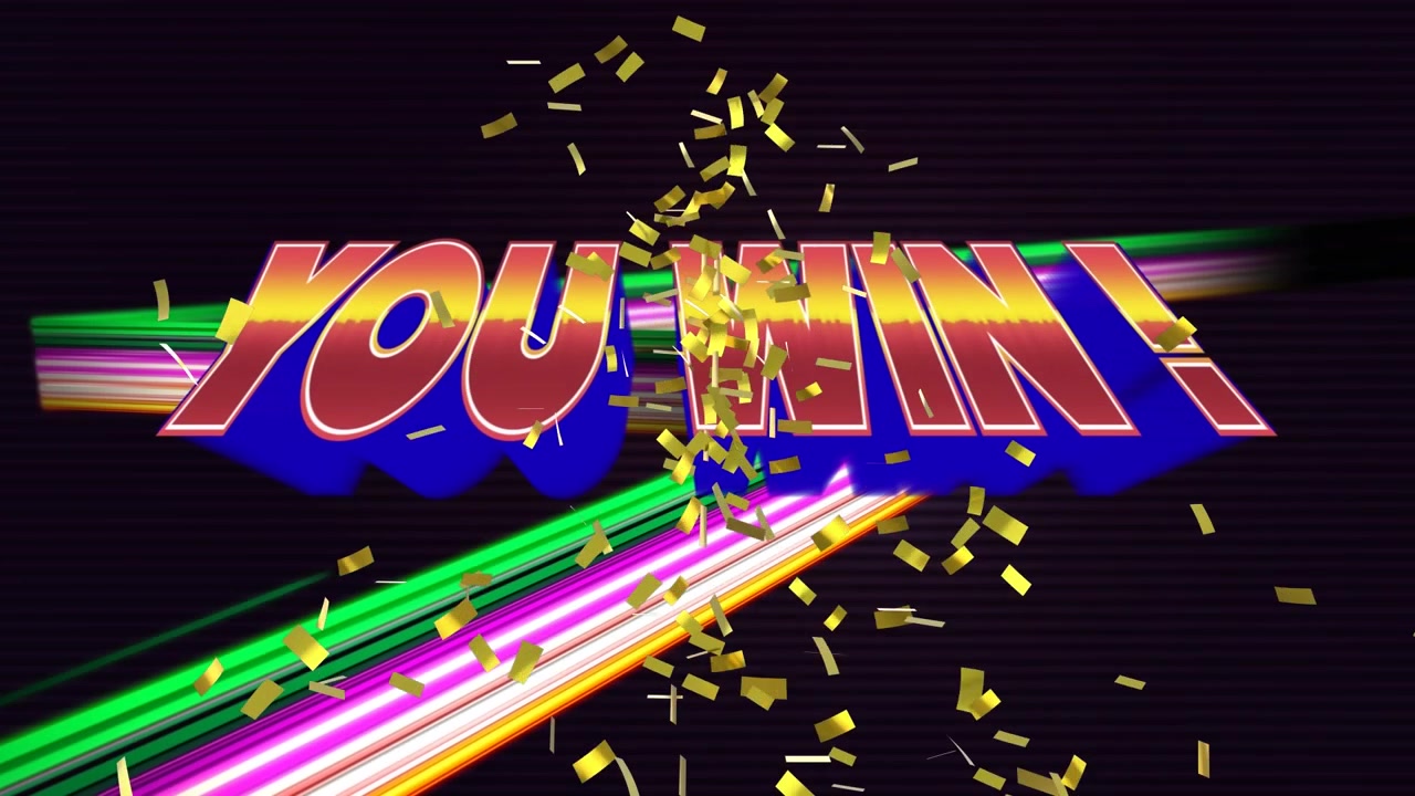 Retro Arcade Style You Win Text Animation with Falling Confetti