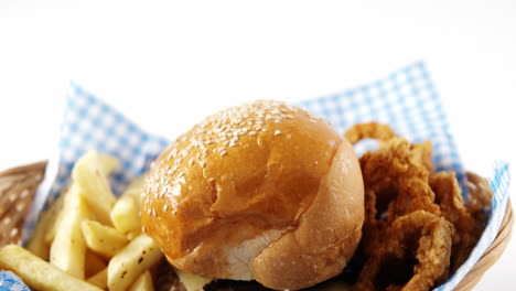 Hamburger-and-french-fries-on-table