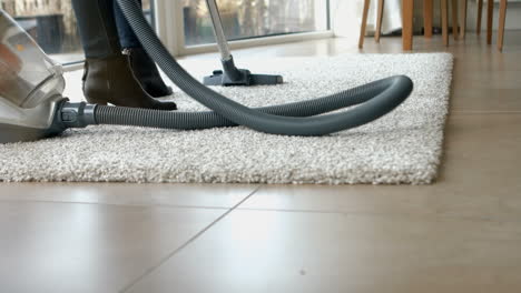 woman using the vacuum cleaner