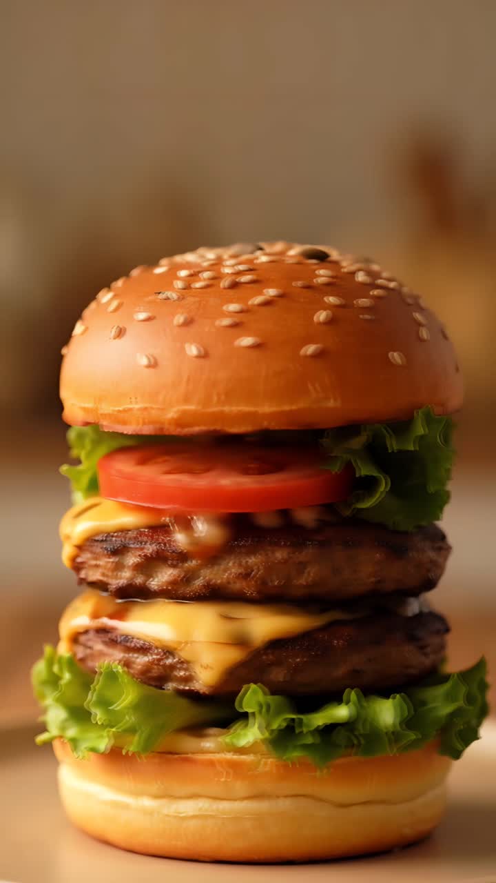 Hamburger Succoso Primo Piano Sfondo Bokeh 4K