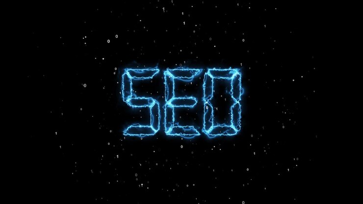 Animated SEO Text with Digital Binary Code Background
