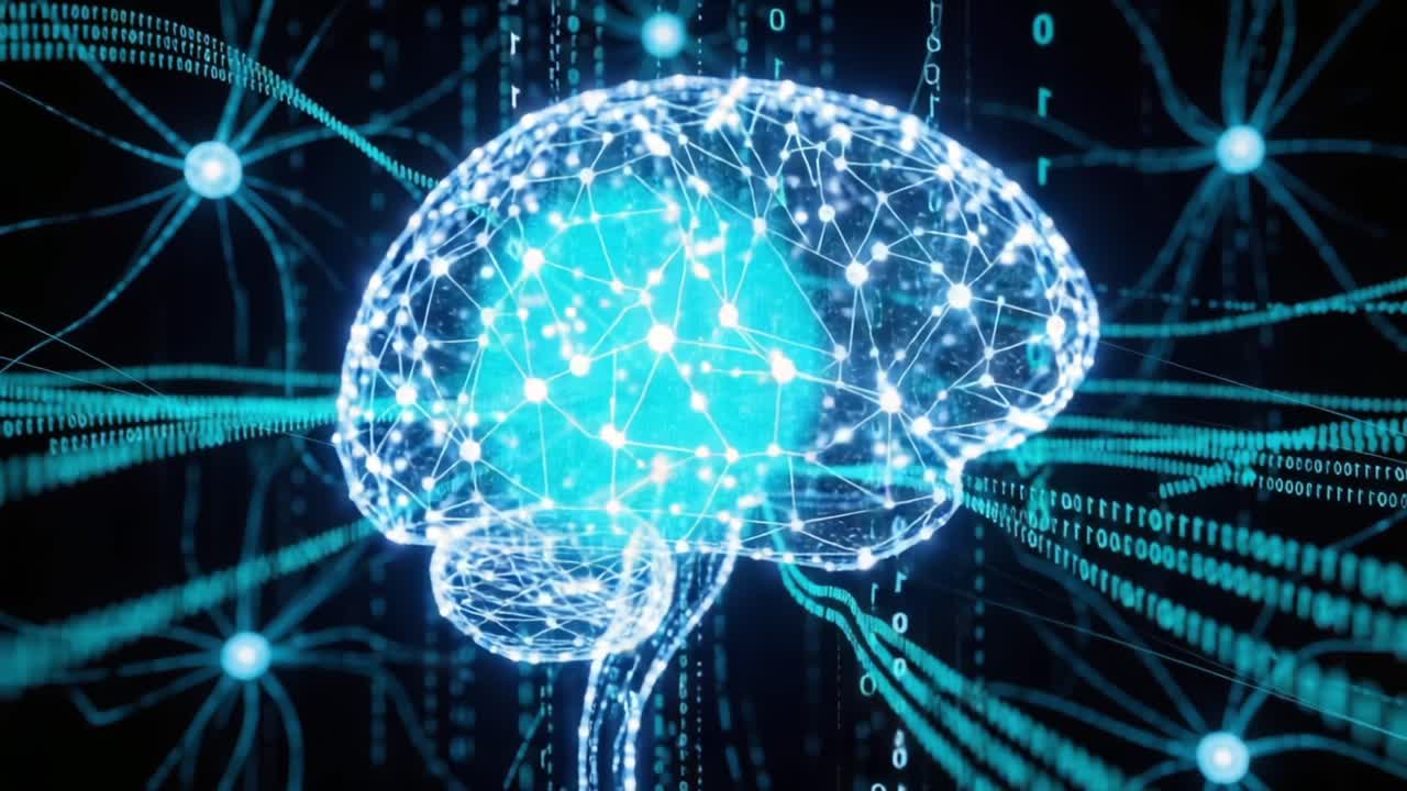 A Stunning Visualization of a Digital Brain Representing Artificial Intelligence and Neural Network Connections Merging Technology with Cognitive Function