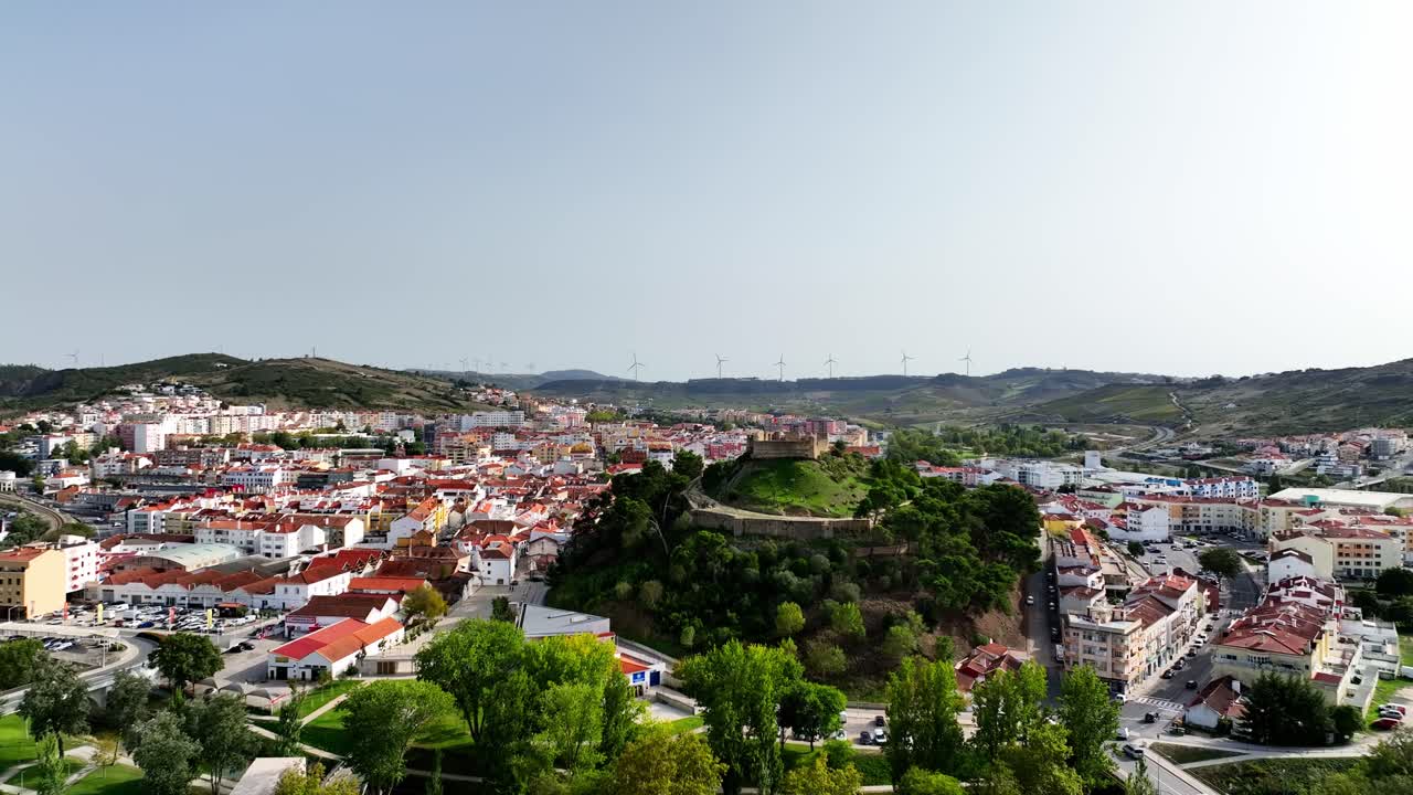 Drone shot of amazing castle ruin on a hill (Portugal).
