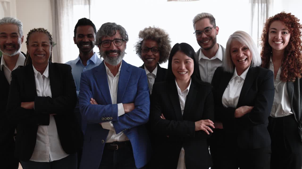 hombres de negocios multirraciales sonriendo a la cámara dentro de la oficina del banco