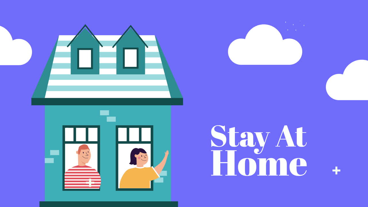 아파트 창문에 있는 커플 집에 머물 캠페인