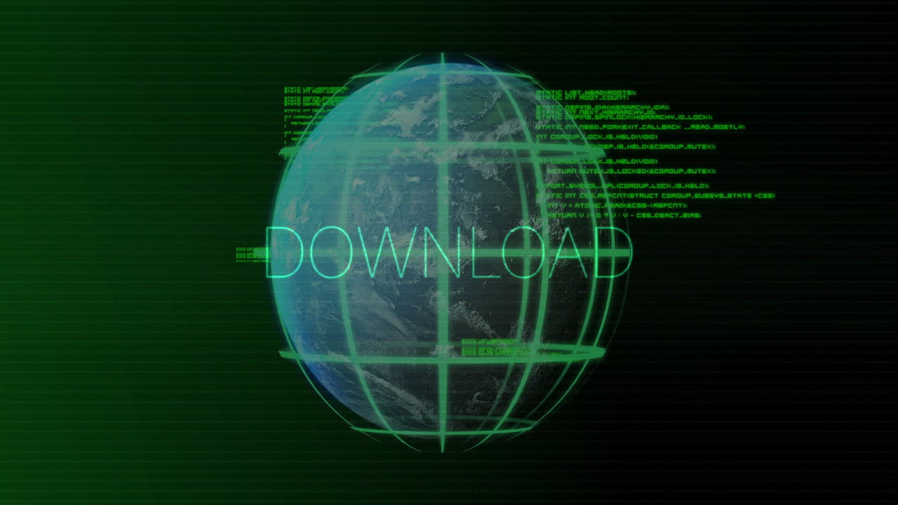 Animation of data processing over globe and download text