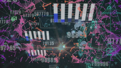 animación del procesamiento de datos sobre globos con conexiones